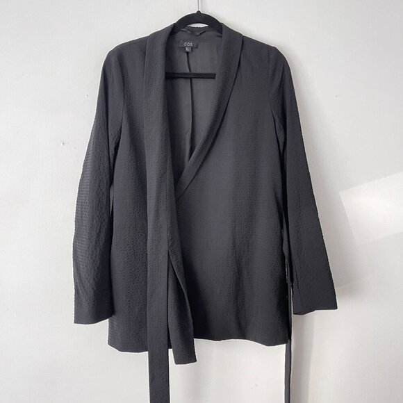 COS Size 6 Black Textured Wrap BLazer Jacket With Belt Wool Spandex Lined - Picture 4 of 10